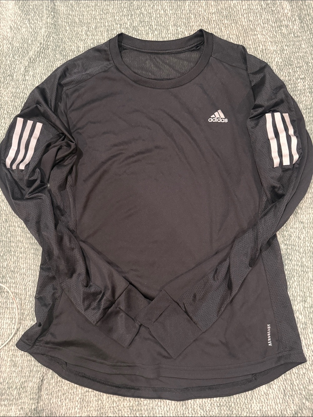 adidas Black Long Sleeve Training Top with White Sleeve Stripes